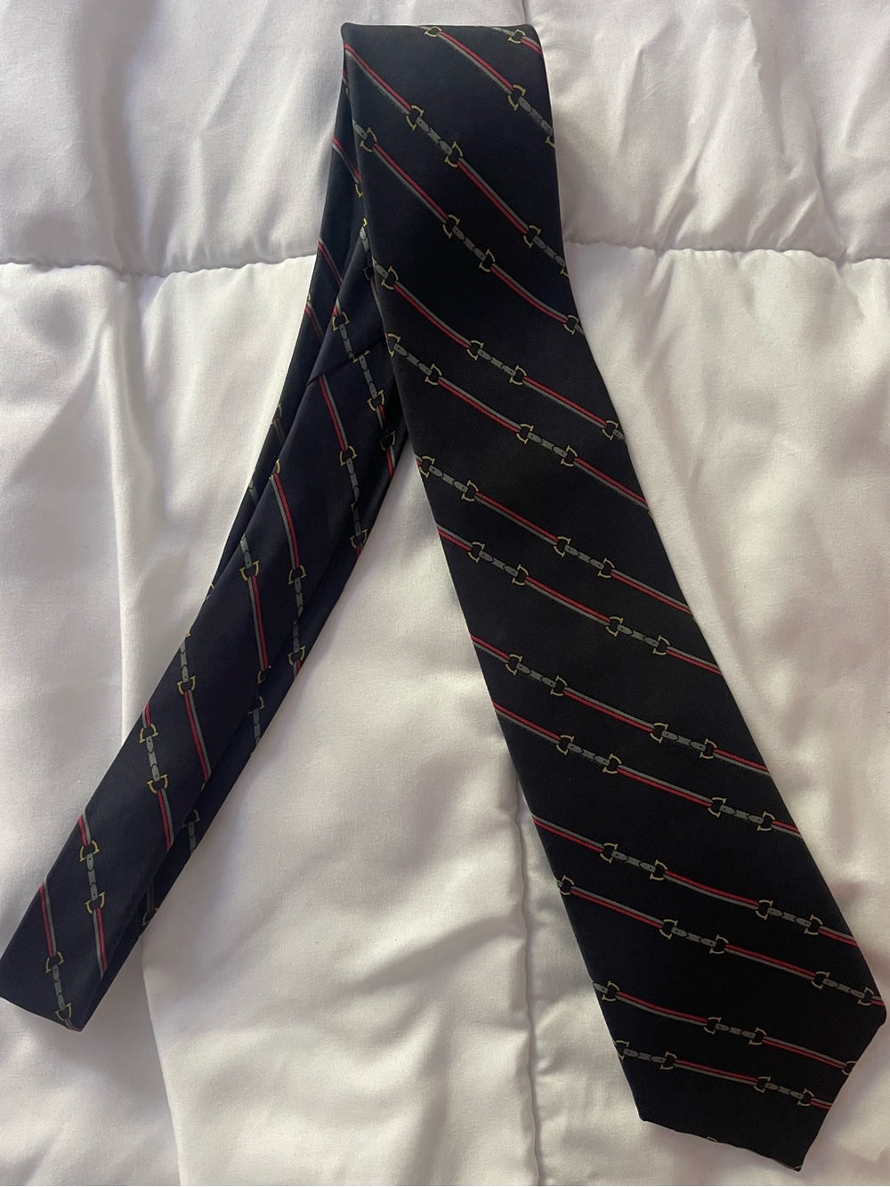Celine Paris Silk Tie Hand Made Luxury Equestrian Navy Wedding Office Event